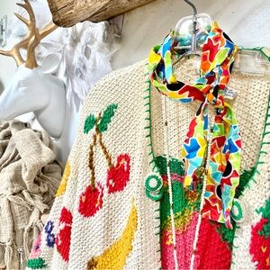 Multicoloured SILK vintage scarf/neck wrap w midcentury retro vibe